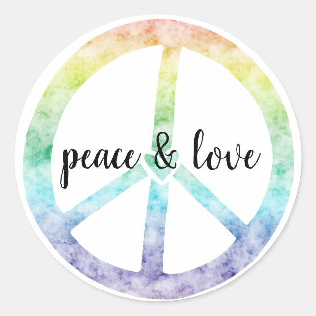 Rainbow Peace Sign with heart personalized Classic Round Sticker (Front)