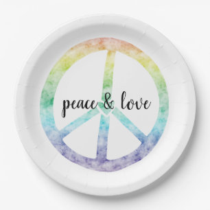 Rainbow Peace Sign with heart personalized Paper Plate