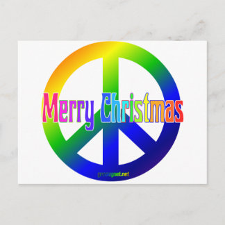 Rainbow Peace Sign with Merry Christmas! Holiday Postcard