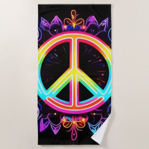 Rainbow Peace Symbol Art Beach Towel