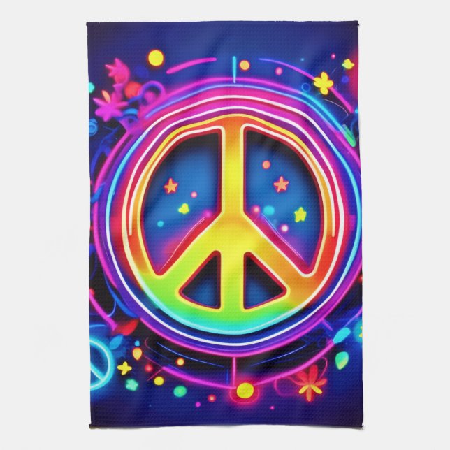 Rainbow Peace Symbol Art Kitchen Towel (Vertical)
