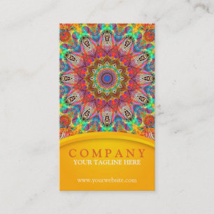 Rainbow Peacock mandala - yellow Business Card