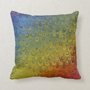 Rainbow Peacock Marble Throw Pillow