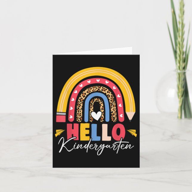 Rainbow Pencil Leopard Hello Kindergarten Back To  Card (Front)