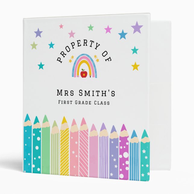 Rainbow pencil Property Of Classroom Sticker Rain Binder (Front/Inside)