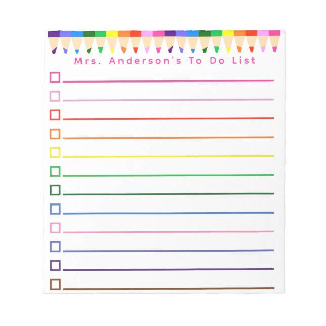 Rainbow Pencil To Do List Personalize Notepad (Front)