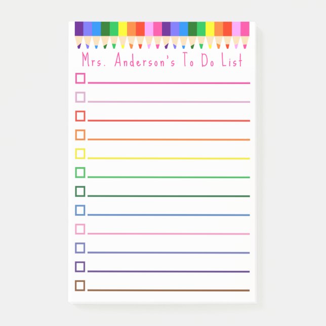 Rainbow Pencil To Do List Personalize Post-it Notes (Front)