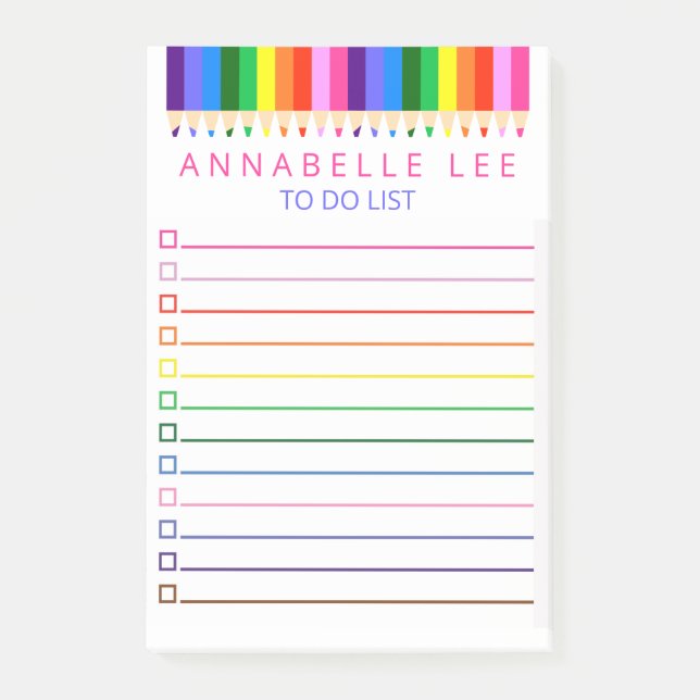 Rainbow Pencil To Do List Personalize Post-it Notes (Front)