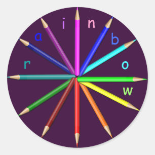 rainbow pencils classic round sticker