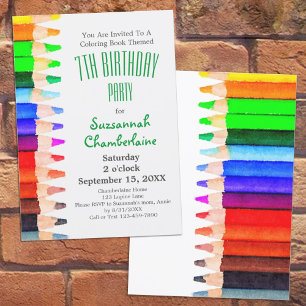 Rainbow Pencils Colouring Theme Kids Birthday Part Invitation