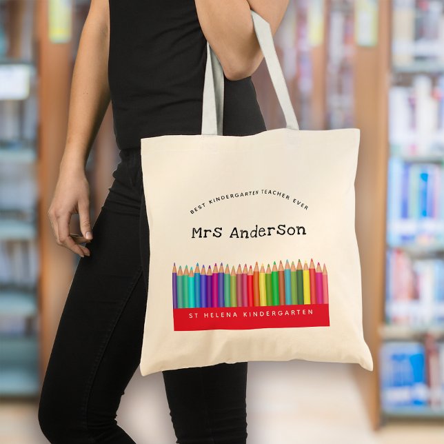 Rainbow Pencils Kindergarten Teacher Gift Tote Bag (Creator Uploaded)
