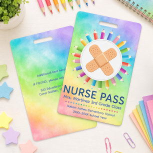 Rainbow Pencils Personalized Nurse Pass Classroom Badge