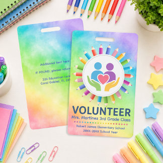 Rainbow Pencils Personalized School Volunteer Badge