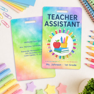 Rainbow Pencils Personalized Teacher Assistant  Badge