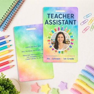 Rainbow Pencils Photo Teacher Assistant Badge