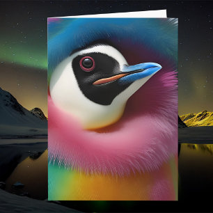 Rainbow Penguin Colourful Fuzzy Bird Fantasy Anima Card
