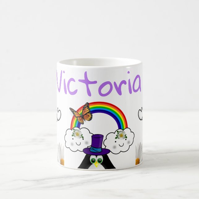 Rainbow Penguin Floral Daisy Butterfly Mug (Center)