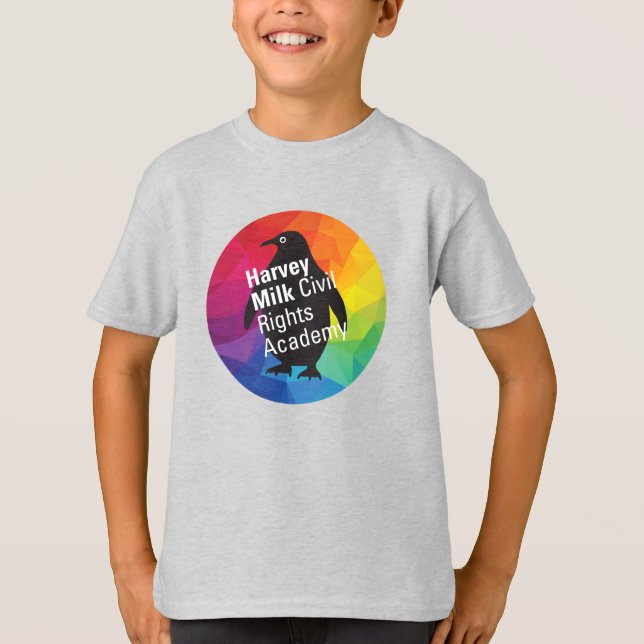 Rainbow Penguin - Kid-sized, regular fit, Grey T-Shirt (Front)