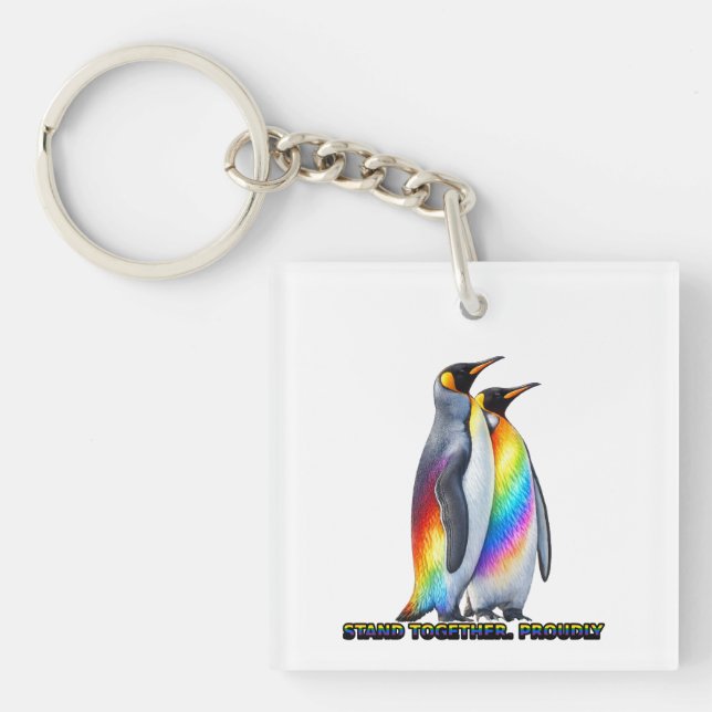 Rainbow Penguin Pride – Stand Together  Keychain (Front)