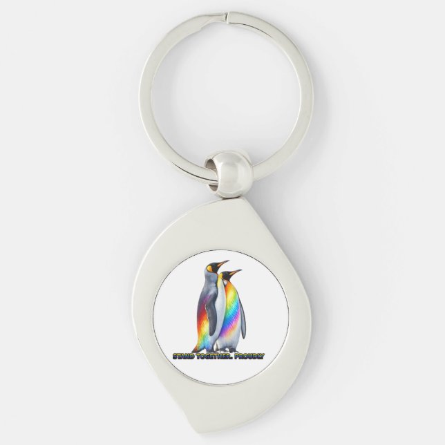 Rainbow Penguin Pride Stand Together Keychain (Front)