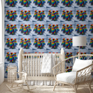 Rainbow penguins, luxury art wallpaper