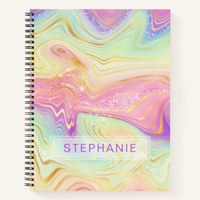Rainbow Personalized Marble Strata Notebook (Front)