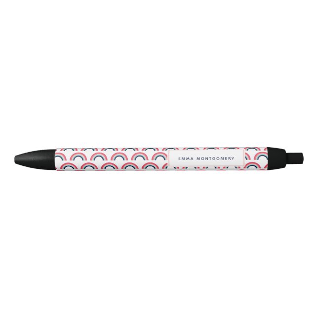 Rainbow Personalized Name Blue Pink Coral Black Ink Pen (Front)