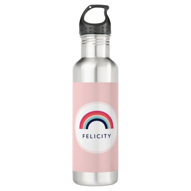 Rainbow Personalized Name Girl Gift in Pink  710 Ml Water Bottle (Front)