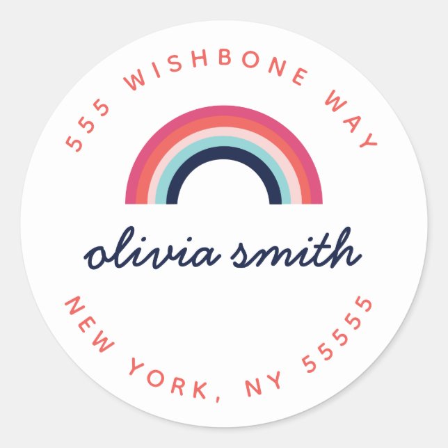 Rainbow Personalized Script Name Address Classic Round Sticker (Front)