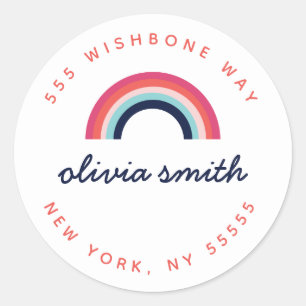 Rainbow Personalized Script Name Address Classic Round Sticker