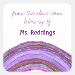 Rainbow personalized teacher bookplates square sticker