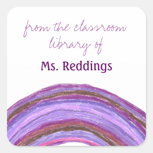 Rainbow personalized teacher bookplates square sticker (Front)