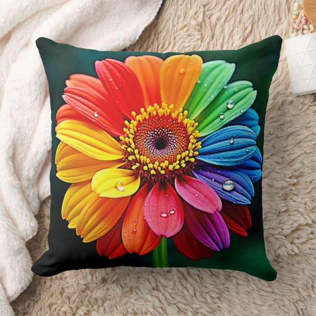 Rainbow Petal Flower Art Throw Pillow (Blanket)