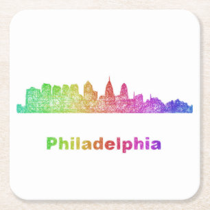 Rainbow Philadelphia skyline Square Paper Coaster