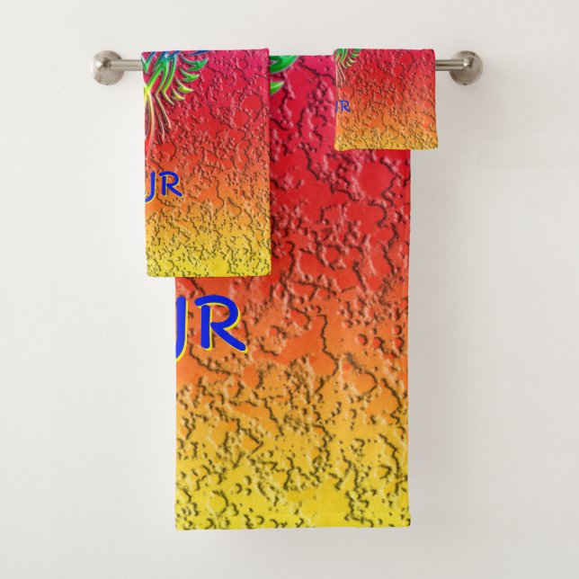 Rainbow Phoenix Rising LBGTQ+ with your initials Bath Towel Set (Insitu)