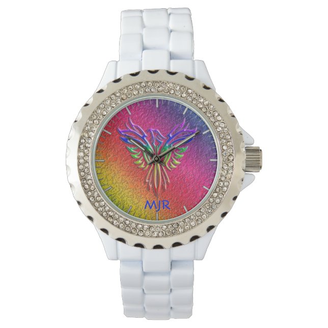 Rainbow Phoenix Rising LBGTQ+ with your initials Watch (Front)