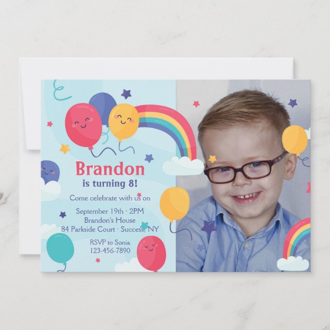 Rainbow Photo Birthday Invitation (Front)