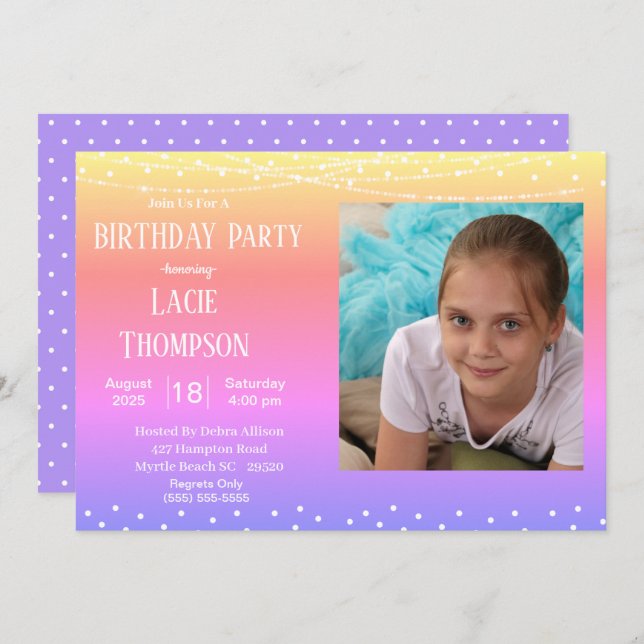 Rainbow Photo Birthday  Invitation (Front/Back)
