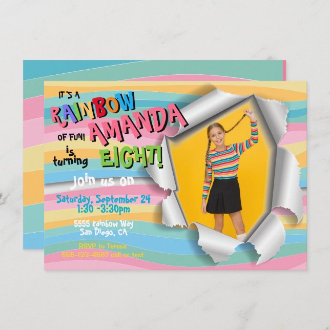 Rainbow Photo Birthday Party Invitation (Front/Back)