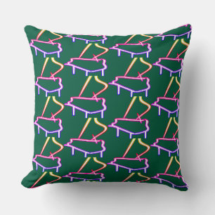Rainbow Piano Embellished Dk Green  Throw Pillow