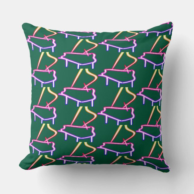 Rainbow Piano Embellished Dk Green  Throw Pillow (Front)