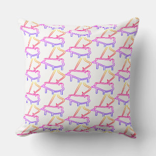 Rainbow Piano Embellished White Throw Pillow