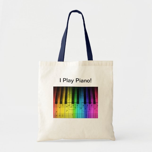 Rainbow Piano Keyboard and Notes Tote Bag (Front)
