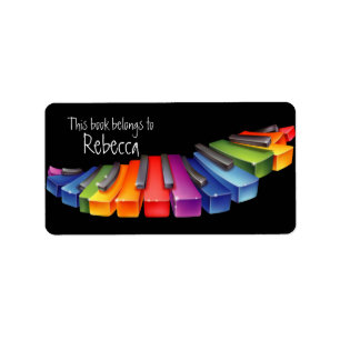 Rainbow Piano Keys Bookplate Labels