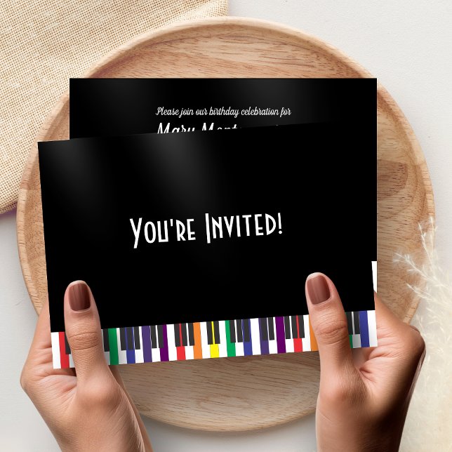 Rainbow Piano Keys Invitation de fête d'anniversai (Rainbow Piano Keys Musical Birthday Party Invitation)