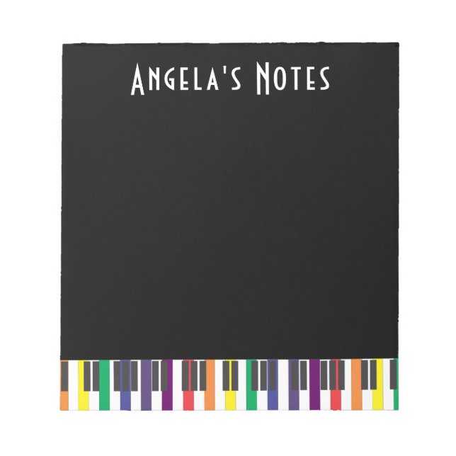 Rainbow Piano Keys on Black Notepad (Front)