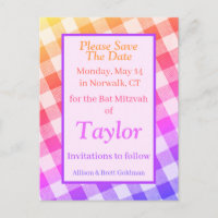 Rainbow Picnic Diagonal Save the Date Postcard