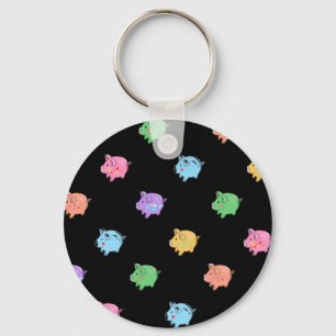 Rainbow Pig Pattern on black Keychain
