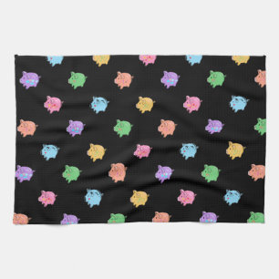 Rainbow Pig Pattern on black Kitchen Towel