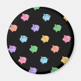 Rainbow Pig Pattern on black Magnet